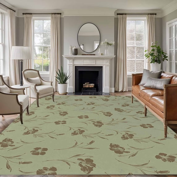 Sage Green Floral 5'x8' Area Rug for Living Room, Vintage Spring Botanical Flowers Washable Non-Slip Rugs for Bedroom Nursery Dining Room, StainResistant Low-Pile Kitchen Carpet Large Entryway Rugs