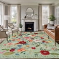 thumbnail image 1 of Sage Green Floral Area Rugs 8'x10', Washable Small Throw Rugs for Living Room Patio, Spring Flowers Leaves Farmhouse Indoor Outdoor Rug Non-Slip Low Pile Carpet Runner Reversible Floor Mats, 1 of 8