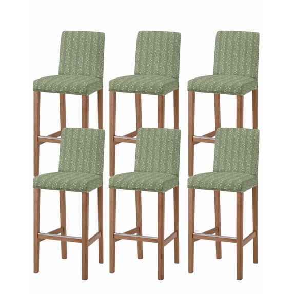 Sage Green Floral Bar Stool Covers Set of 6, Spring Flowers Stretch Washable Bar Chair Covers with Backs, Removable Pub Counter Height Chair Cover for Kitchen Dining Room Cafe Farmhouse Botanical