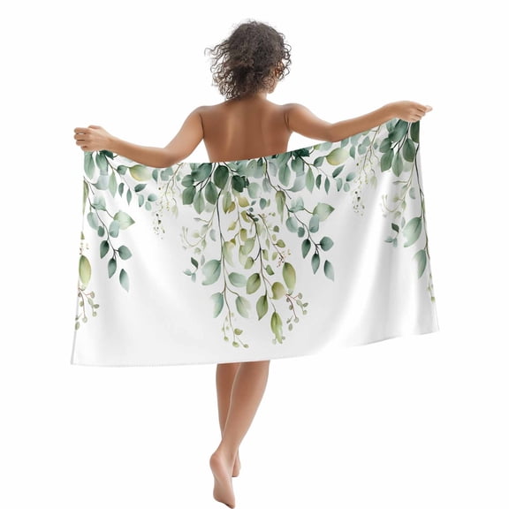 Sage Green Floral Beach Towels Blanket Soft&Absorbent Quick Dry Microfiber Watercolor Eucalyptus Leaf Boho Botanical Pool Towels for Swimming ,Yoga, Sports, Gym, Camping,Large 30X60in,