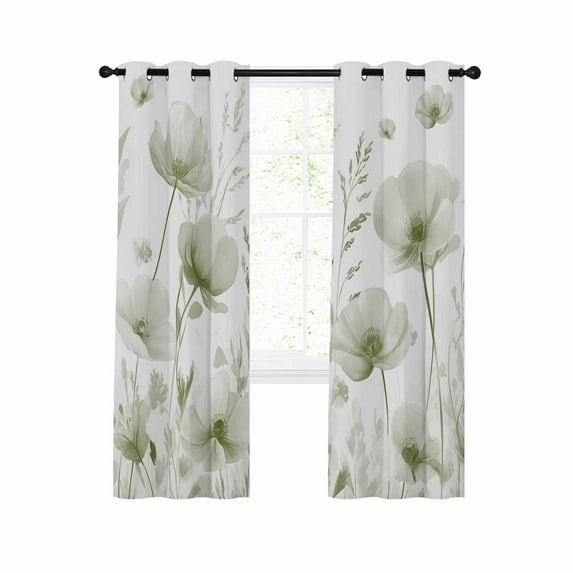 Sage Green Floral Blackout Curtains 84 Inches Long for Bedroom, Botanical Flower Plant Herb Watercolor Thermal Insulated Room Darkening Black Out Window Curtain Panels Grommet Drapes for Living Room