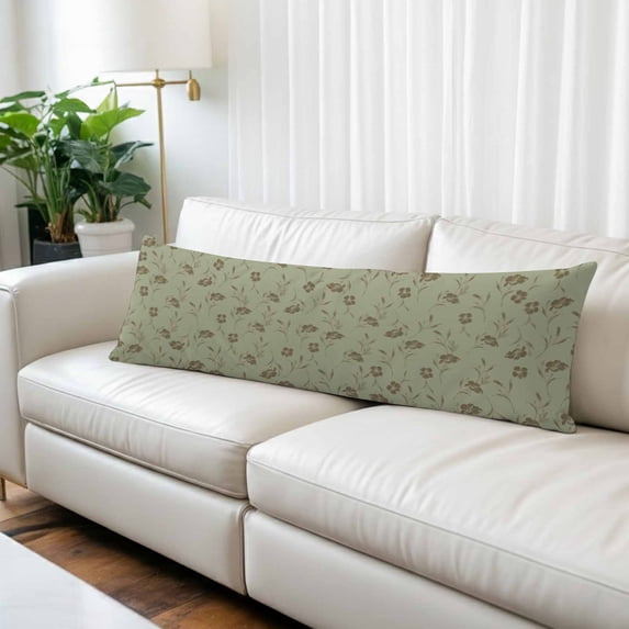 Sage Green Floral Body Pillow Covers 20"x60", Vintage Spring Botanical Flowers Soft Brushed Microfiber Breathable Throw Pillow Covers, Pillowcase with Zipper for Couch Sofa Bedroom Living Room