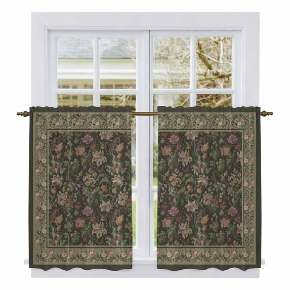 Sage Green Floral Boho Kitchen Curtains 54 Inch Length, Ethnic Tribe Abstract Flower Tiers Curtains for Bathroom Bedroom Cafe, Light Filtering Small Window Treatment Short Drapes 2 Panels 42"Wx54"L
