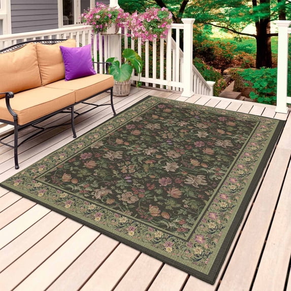 Sage Green Floral Boho Outdoor Rug 3x5 Ft, Non Slip Washable Area Rug, Ethnic Tribe Abstract Art Flower Patio Rugs Carpet Runner, Large Floor Mat for Indoor/Outdoor Deck Porch Camping