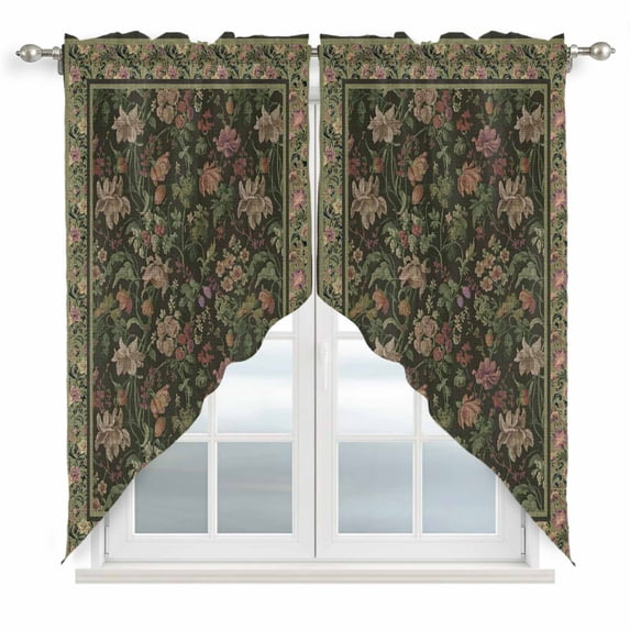 Sage Green Floral Boho Swag Valances for Windows 2 Pack, Kitchen Window Curtains 36 Inch Length, Ethnic Tribe Abstract Art Flower Privacy Swag Curtains for Living Room/Bathroom 36"x36"