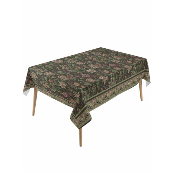 Sage Green Floral Boho Table Cloth, Waterproof Tablecloth for Rectangle Tables, Ethnic Tribe Abstract Art Flower Reusable Washable Fabric Table Cover for Restaurant Kitchen Dining Tables 60"x120"