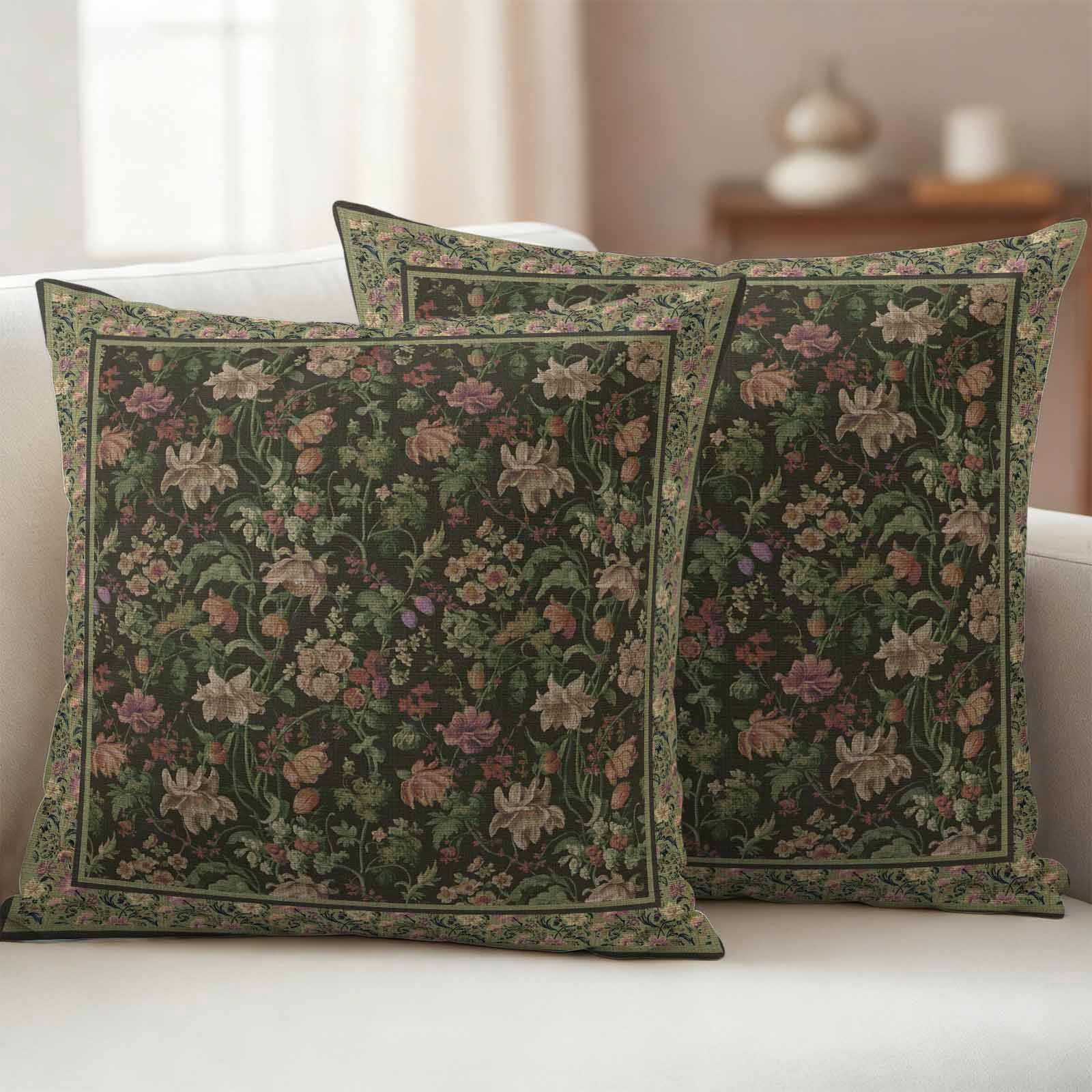 Sage Green Floral Boho Waterproof Outdoor Throw Pillow Covers 16"x16" Pack 2, Pillow Cases Throw Cushion Cover with Zipper, Ethnic Tribe Abstract Art Flower Washable Pillowcase for Poolside Sofa