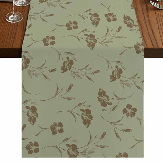 Sage Green Floral Burlap Cotton Table Runner 13x70 Inches Long, Vintage ...