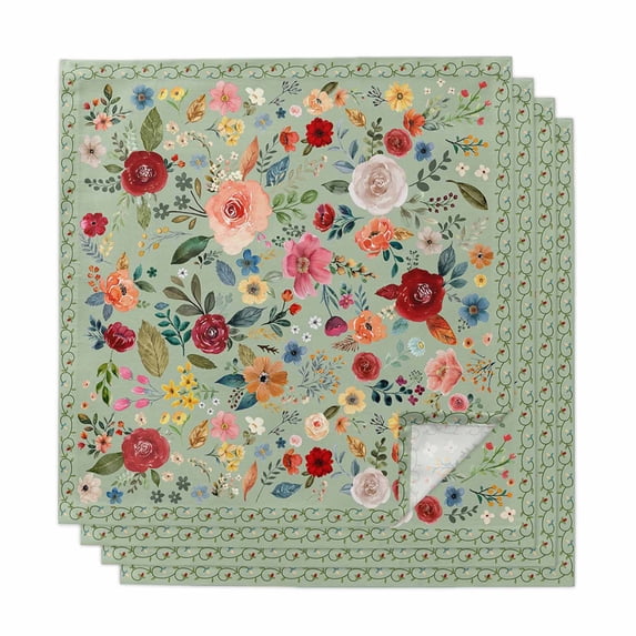 Sage Green Floral Cloth Napkins, Spring Flowers Leaves Farmhouse Washable and Reusable Dinner Napkins Set of 4, Table Napkin for Kitchen Party Birthday Wedding Hotel Housewarming 20"x20"