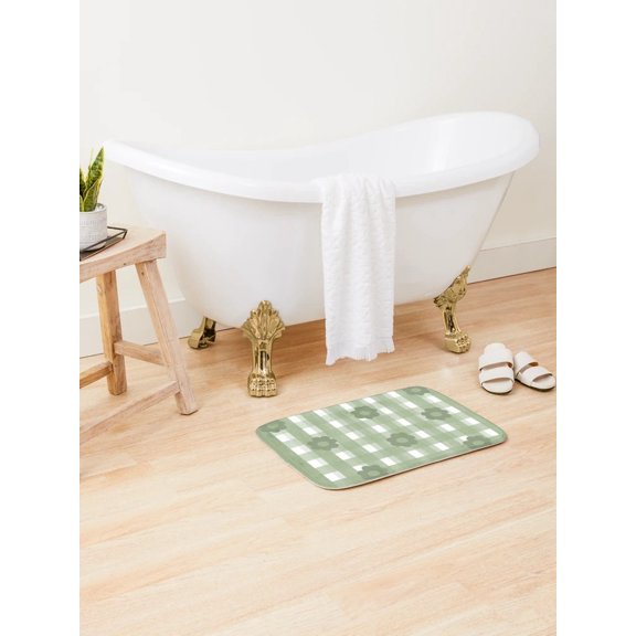Sage Green Floral Gingham Doormat – Non-Slip Printed Entryway Mat, 2 Sizes