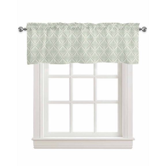 Sage Green Floral Linen Curtain Valance for Bedroom/Bathroom/Kitchen/Office/Living/Dining Room Window,Abstract Minimalist Geometric Flower Rod Pocket Topper Decorative Cafe Drapes Panel 60"x18"