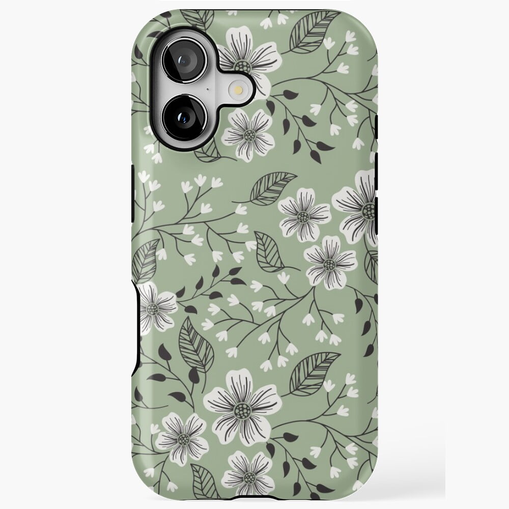 Sage Green Floral Minimal Pattern Art Phone Case for iPhone 17 through ...