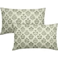 thumbnail image 1 of Sage Green Floral Pillow Covers 12x20 Inch Set of 2, Block Print Lumbar Flower Cream Decorative Throw Pillowcases Outdoor Farmhouse Rectangle Cushion Covers Spring Summer Sofa Couch Bed Decor, 1 of 5