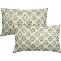 Sage Green Floral Pillow Covers 12x20 Inch Set of 2, Block Print Lumbar Flower Cream Decorative Throw Pillowcases Outdoor Farmhouse Rectangle Cushion Covers Spring Summer Sofa Couch Bed Decor