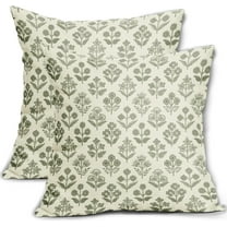 Sage Green Floral Pillow Covers 18x18 Inch Set of 2, Vintage Flower Block Print Pattern Decorative Throw Pillowcases Outdoor Farmhouse Cushion Covers Spring Summer Rustic Sofa Couch Bed Decor