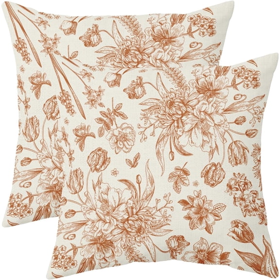 Sage Green Floral Pillow Covers 18x18 Set of 2 Spring Flower Vintage Chinoiserie Cream Decorative Throw Pillows Outdoor Country Farmhouse Pillowcases Square Cushion Case Decor for Home Sofa Couch Bed