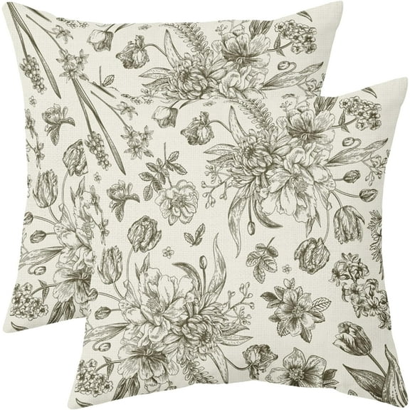 Sage Green Floral Pillow Covers 18x18 Set of 2 Spring Flower Vintage Chinoiserie Cream Decorative Throw Pillows Outdoor Country Farmhouse Pillowcases Square Cushion Case Decor for Home Sofa Couch Bed