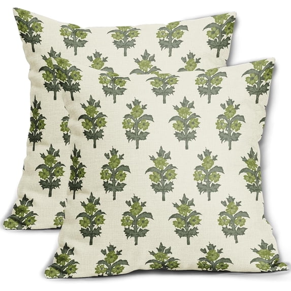 Sage Green Floral Pillow Covers 18x18 Set of 2 Spring Summer Flower Leaves Print Decorative Throw Pillow Cases Outdoor Farmhouse Decoration for Sofa Couch Bed