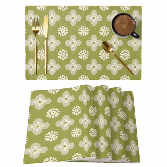 Sage Green Floral Placemats Set of 4, Spring Flowers Modern Abstract Art Farmhouse Placemats for Dining Table, Place Mats for Kitchen Tabletop, Waterproof Wipeable Dining Table Mats Set