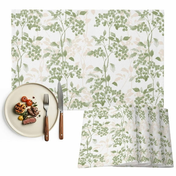 Sage Green Floral Placemats Set of 8, Vintage Abstract Botanical Pattern Table Mats Washable Heat-Resistant Non-Slip Place Mats for Kitchen Dinner Table Indoor Outdoor Decor,13x19 Inch