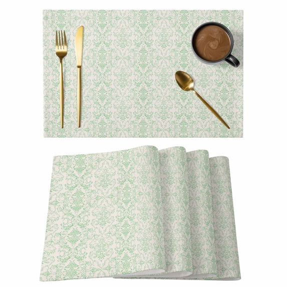 Sage Green Floral Placemats Set of 12, Ethnic Middle East Non-Slip Place Mats Washable Table Mats for Kitchen Dining Table Decorations Indoor/Outdoor