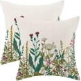 thumbnail image 1 of Sage Green Floral Plant Pillow Covers 18 X 18 Inch Set of 2, Spring Wildflower Plant Throw Pillow Covers Farmhouse Floral Outdoor Decorative Pillows for Couch Home Sofa Living Room, 1 of 6