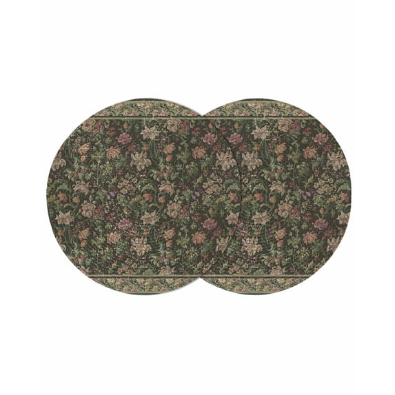 Sage Green Floral Round 13 Inch Placemats Set of 2, Ethnic Tribe Abstract Art Flowers HeatResistant Non Slip Place Mats for Dining Table, Wipeable Braided Kitchen Table Mats for Housewarming