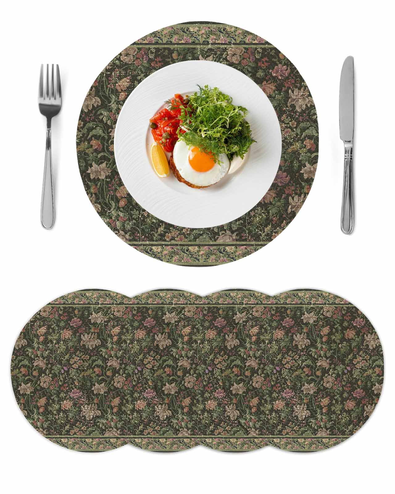 Sage Green Floral Round 13 Inch Placemats Set of 4, Ethnic Tribe ...