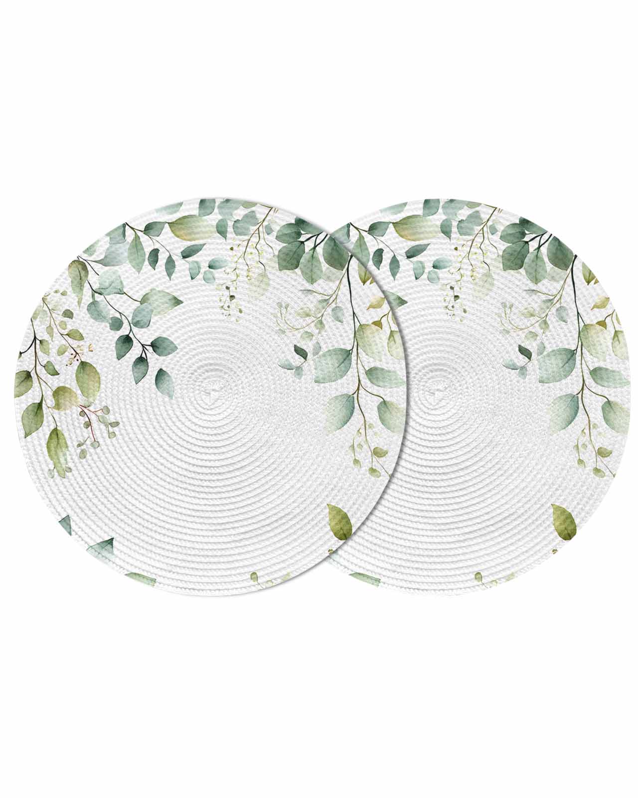 Sage Green Floral Round Table Placemats set of 2, Watercolor Eucalyptus ...
