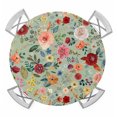 thumbnail image 1 of Sage Green Floral Round Tablecloth for 36-44 Inch Tables, Fitted Table Cover with Elastic Edge, Spring Flowers Leaves Farmhouse Waterproof Outdoor Table Cloth Protector for Patio Garden Dinner Picnic, 1 of 9