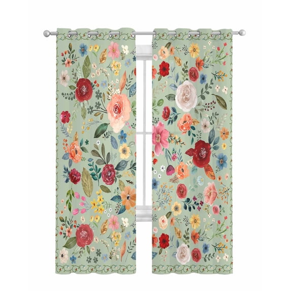 Sage Green Floral Sheer Curtains 84 Inch Length 2 Panels Set for Living Room/Bedroom, Spring Flowers Leaves Farmhouse Kitchen Curtains Grommet Semi-Sheer Curtains Drapes Window Treatments 42"x84"x2