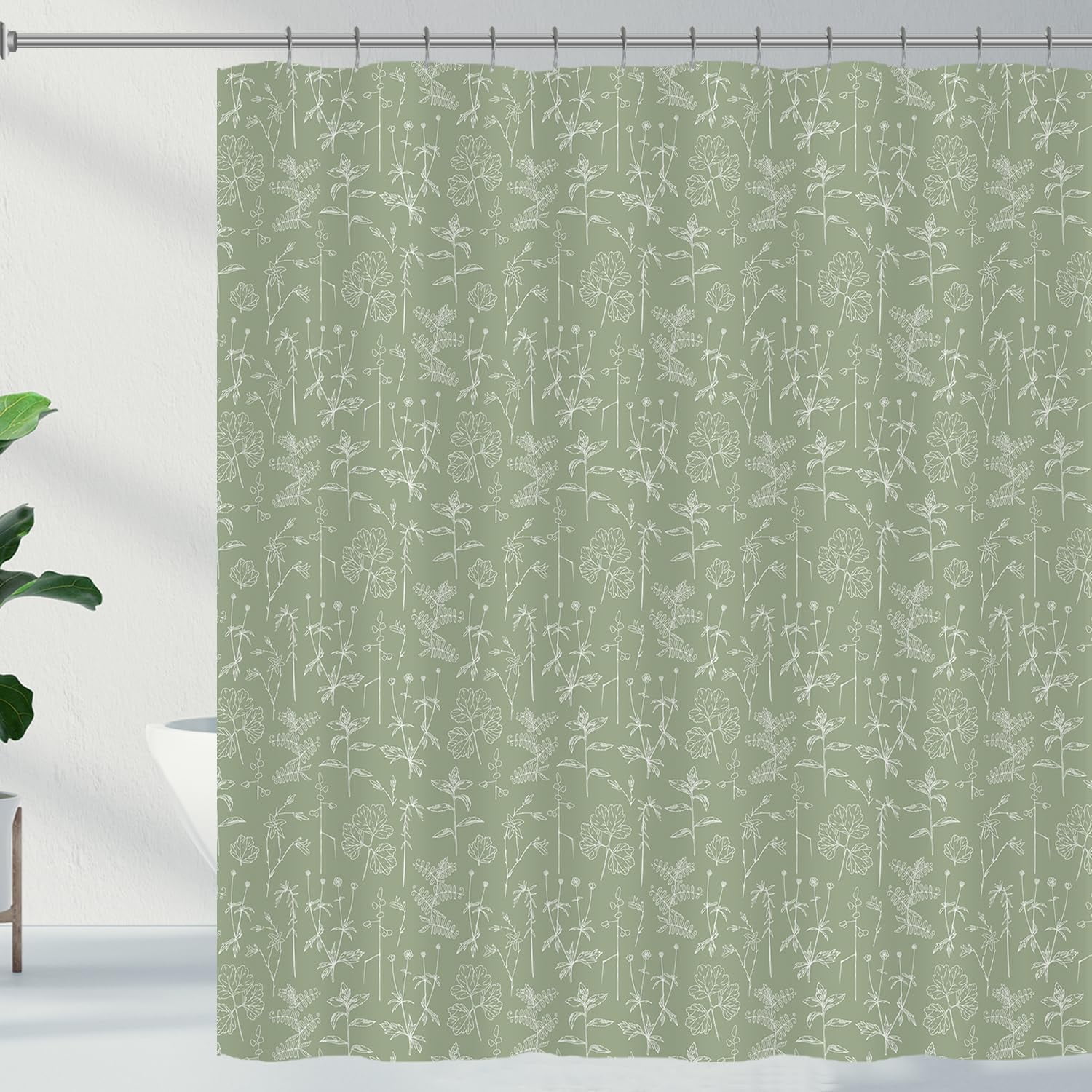 Sage Green Floral Shower Curtain Spring Botanical Flower Shower
