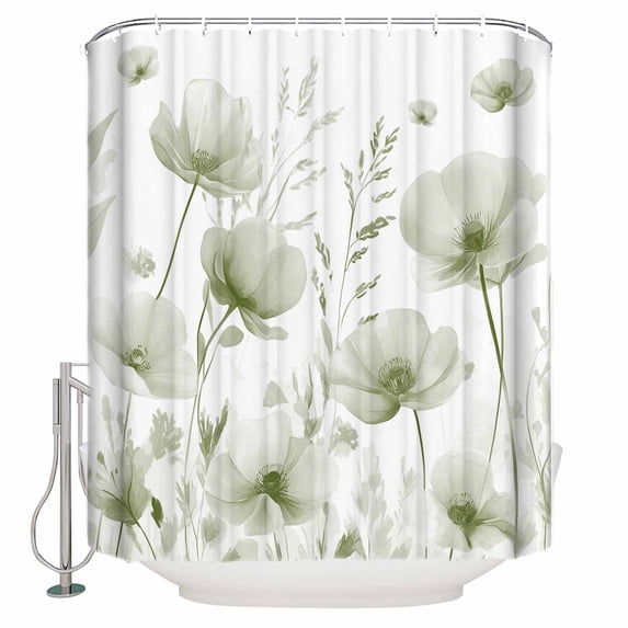 Sage Green Floral Shower Curtains for Bathroom Waterproof Fabric Bath Curtains Decor Bath Tub Curtain Botanical Flower Plant Herb Watercolor Decorative Shower Curtain Sets with 12 Hooks, 72x72 Inch