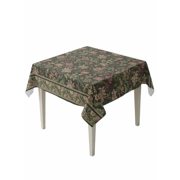 Sage Green Floral Suqare Tablecloth - 54 x 54 Inch, Ethnic Tribe Abstract Art Flowers Waterproof & StainResistant Tablecloth, Washable Oil-proof Table Cover for Dining/Party/Wedding/Camping/Buffet