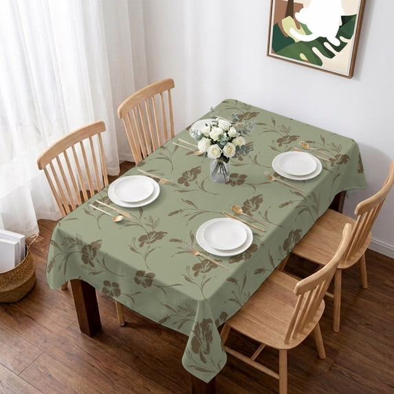 Sage Green Floral Table Cloth Waterproof Tablecloths, Vintage Spring Botanical Flowers Tablecloth Dining Table Cover for Kitchen Party Tabletop Outdoor, Rectangle Tablecloth 52x70 Inch