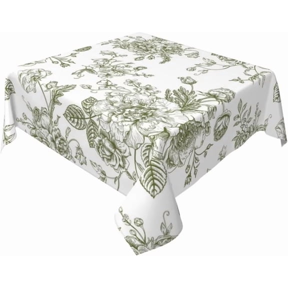 Sage Green Floral Tablecloth 52 x 52 Inch Square Chinoiserie Flowers Decorative Table Cloth Rustic Fabric Farmhouse Washable Table Cover for Picnic Party Holiday Home Indoor Outdoor