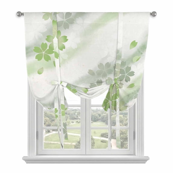 Sage Green Floral Tie Up Curtains for Kitchen Windows,Adjustable Rod Pocket Valance 45 Inch Short, Modern Abstract Art Flowers Aesthetic Window Treatment Balloon Roman Blind Shade, 42" x 45"