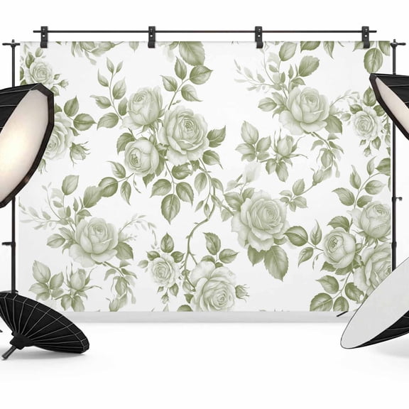 Sage Green Flower Backdrop for Photoshoot,Photography Photo Studio Background Wall Backdrop,Vintage Country Rose Leaf Floral Back Drop Banner Panel for Portraits Wedding Party Live Streaming 7x5Ft