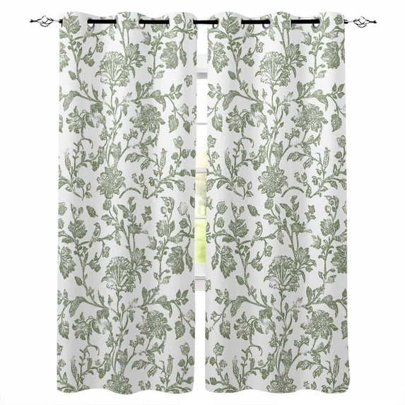 Sage Green Flower Blackout Curtains 72 Inches Long, Vintage Farmhouse Boho Leaf Spring Thermal Insulated Black Out Curtains, Darkening Window Curtain Drapes for Bedroom Living Room 52"x72" 2 Panels