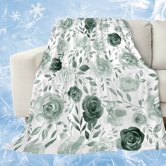 Sage Green Flower Cooling Blanket,Lightweight Breathable Summer Throw Blanket with Double Sided Cold Effect,Vintage Rose Floral Botanical Leaf Picnic Blankets Bed Sheet for Hot Sleepers 30"x40"