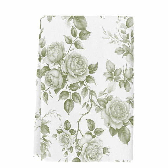 Sage Green Flower Microfiber Kitchen Towel, Vintage Country Rose Leaf Floral Soft Absorbent Dish Towels, Quick Drying Washable Dishcloths for Kitchen Cleaning, Drying Dishes, 18x28 Inches