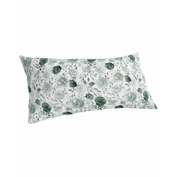 Sage Green Flower Pillow Covers King Size, Vintage Rose Floral Botanical Leaf Soft Bed Throw Pillowcases Breathable Cooling Long Lumbar Body Pillow Sham Cover for Bed Sofa 20''x40''