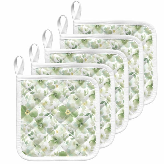 Sage Green Flower Pot Holders for Kitchen Heatproof Potholder, 5 Pack Abstract Garden Botanical Leaves Hot Pads Multipurpose Oven Pads Cloth Potholders Trivet for Cooking Baking