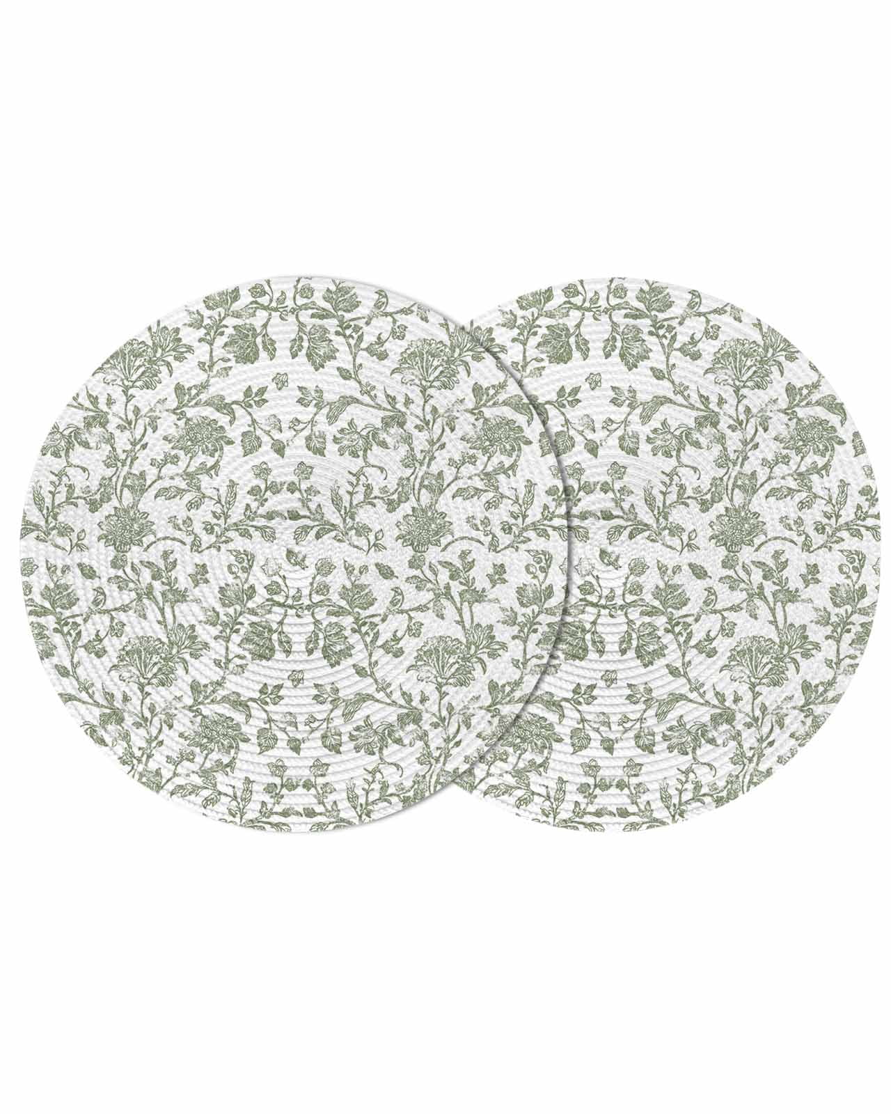 Sage Green Flower Round 15 Inch Placemats Set of 2, Vintage Farmhouse ...