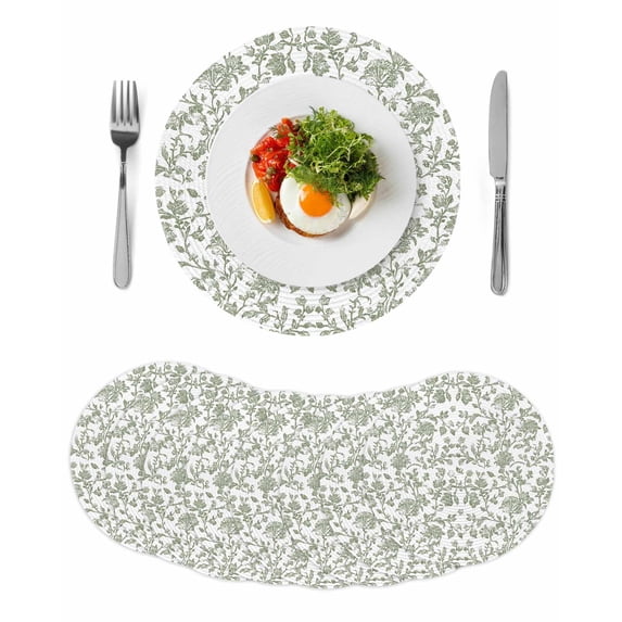 Sage Green Flower Round 15 Inch Placemats Set of 8, Vintage Farmhouse ...