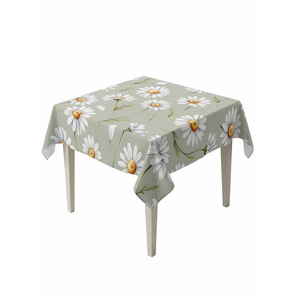 Sage Green Flower Table Cloth, Waterproof Tablecloth for Square Tables, Vintage Watercolor Floral Leaf Reusable Washable Fabric Table Cover for Restaurant Kitchen Dining Tables 60"x60"
