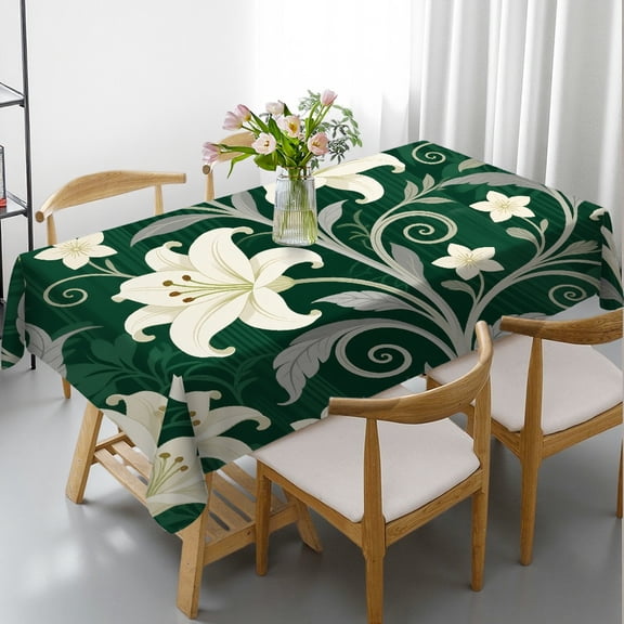 Sage Green Flower Tablecloths rectangle tables, Holiday Party Tablecloth - Machine-Made Rectangular Tablecloth, Cafe, dinner,picnic, wedding, party