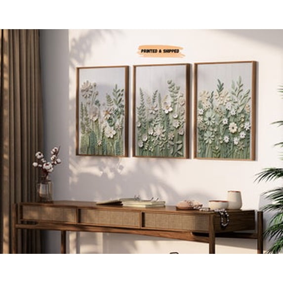 Sage Green Flower Wall Art Set Of 3 Prints, Botanical Decor - Walmart.com