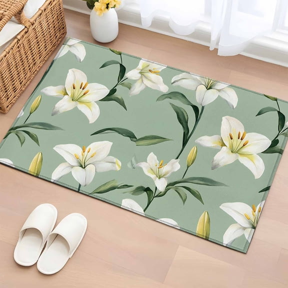 Sage Green Flowers Bathroom Rug Washable 2x3 Entryway Rug Non Slip Spring Floral Botanical Front Door Mat Low Pile Indoor Doormat Throw Floor Carpet for Kitchen Bedroom Entrance