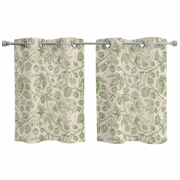 Sage Green Flowers Kitchen Curtains Small Short 39 Inch Length, Rustic Pastoral Botanical Floral Leaf Grommet Bedroom Living Room Curtains, Light Filtering Cafe Curtain Drapes 2 Panels Set 55''x39''